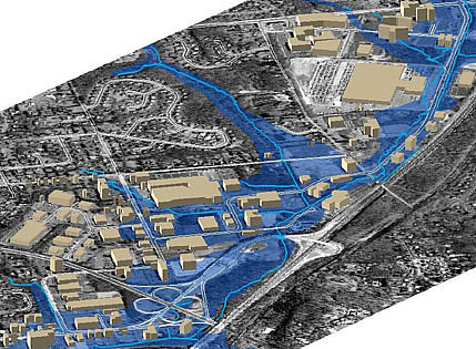 Graphic - Existing 500 year flood plain in the office park (FEMA)