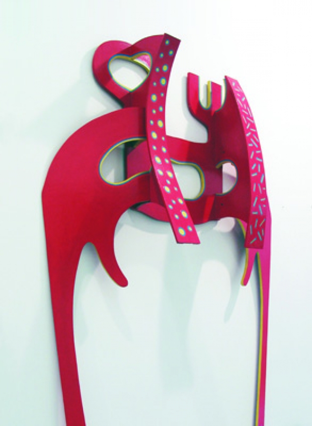 Charles Searles, untitled 1981, Searles Spicer estate red wood sculpture on wall