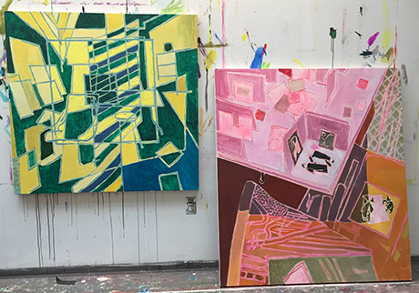 two paintings in studio