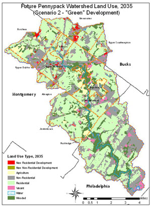 Map of Future Pennypack Watershed land use, 2035 - "Green" Development