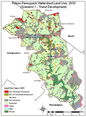 Map of Future Pennypack Watershed land use, 2035 - Trend Development