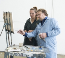 Professor Brown with student in studio Professor Brown with student in studio