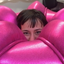 photo of Amy inside pink sculpture