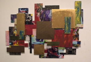 a collage of a multi-color quilt
