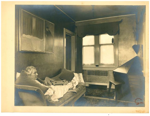 Helene Fischer in her study with Wharton Esherick's desk Helene Fischer in her study with Wharton Esherick desk