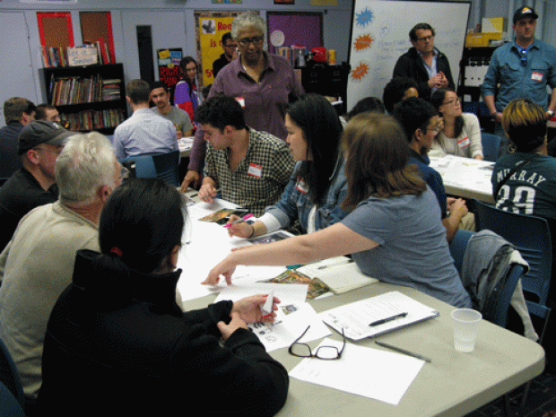 students and community residents discuss site design