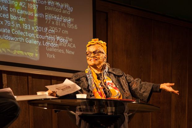 Faith Ringgold speaking at an event in 2019