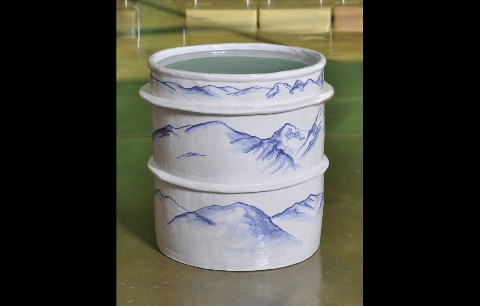 Ceramics Oil Drum with Cobalt Painting