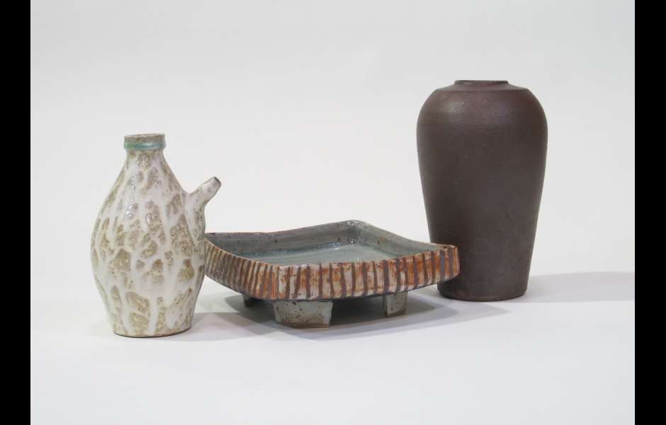 Vessel Grouping - Saki Bottle, Square Plate, Vase
