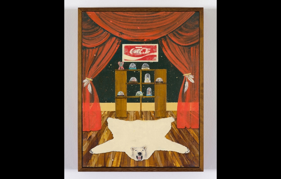 painting of room with polar bear rug and coke sign