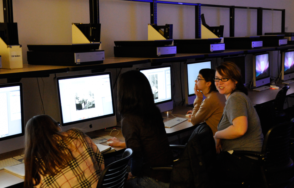 students in printmaking computer lab