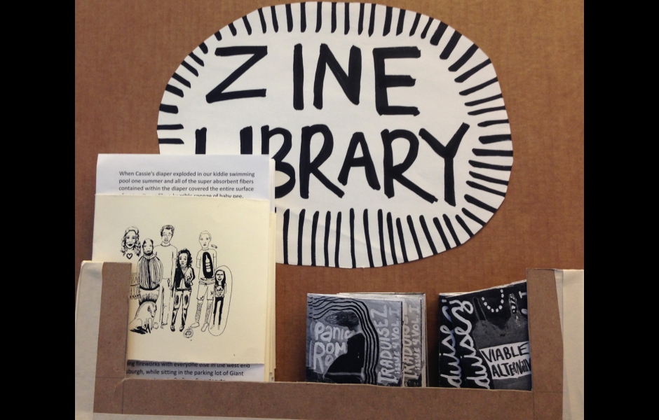 Sandwich board Style Zine Library and display