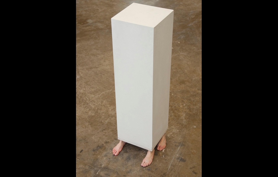 White Cubic Pedestal with sculpted human feet