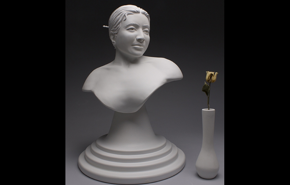 Ceramic Bust of a Female with a Flower Vase