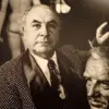 Sepia-toned portrait of Boris Blai with a sculpture of a bust