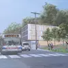 A rendering of senior housing and an intergenerational park