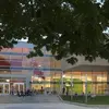 Exterior view of the entrance to Tyler at dusk