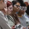 Students in a class wearing safety goggles